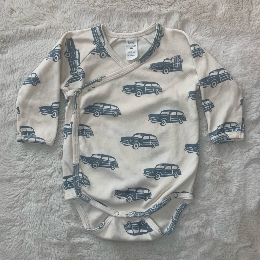 Kate Quinn Blue Camp Car Station‎ Wagon Kimono Onesie Size 6-12 Months